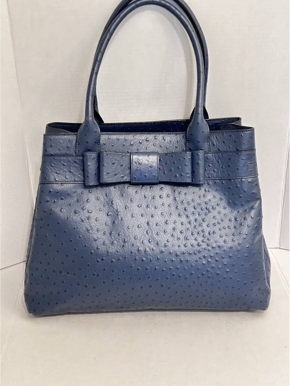 Kate Spade Diehl Blue Ostrich Embossed Leather Bow Tote Shoulder Bag